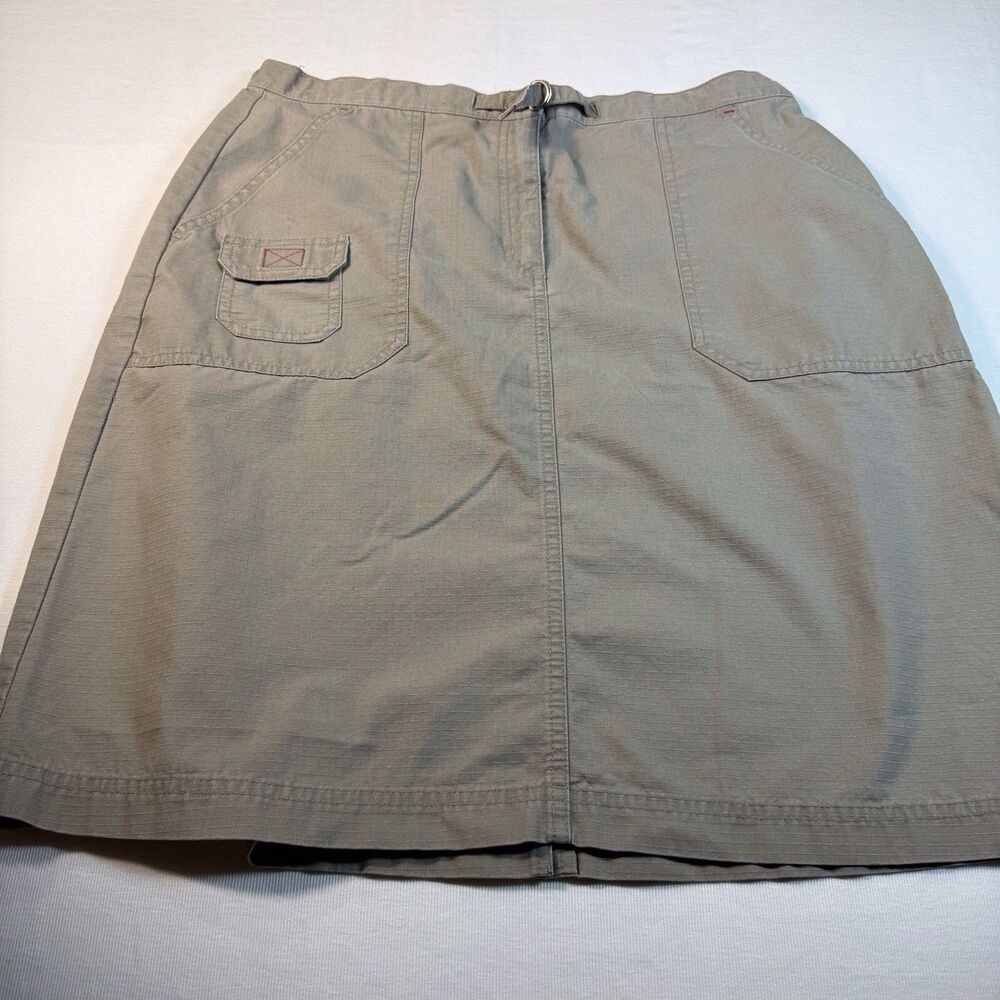 L.L. Bean Womens Skirt Sz 14 Beige Khaki‎  Belt Pockets Outdoors Hike Coolmax
